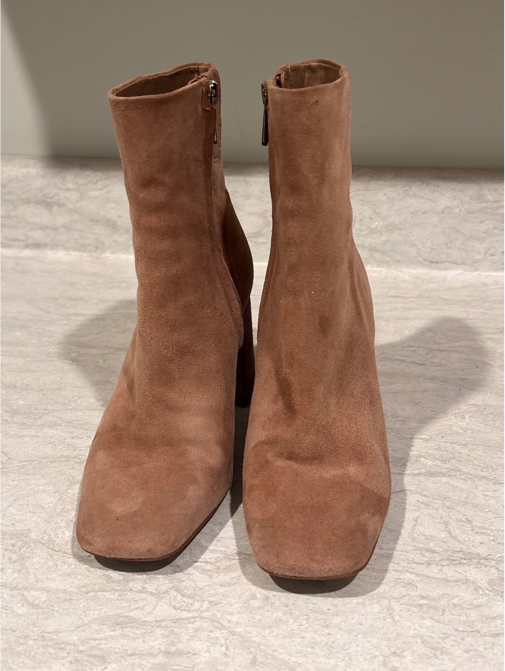 Sam Edelman Codie Square Toe Ankle Bootie - Praline Suede - Size 6.5